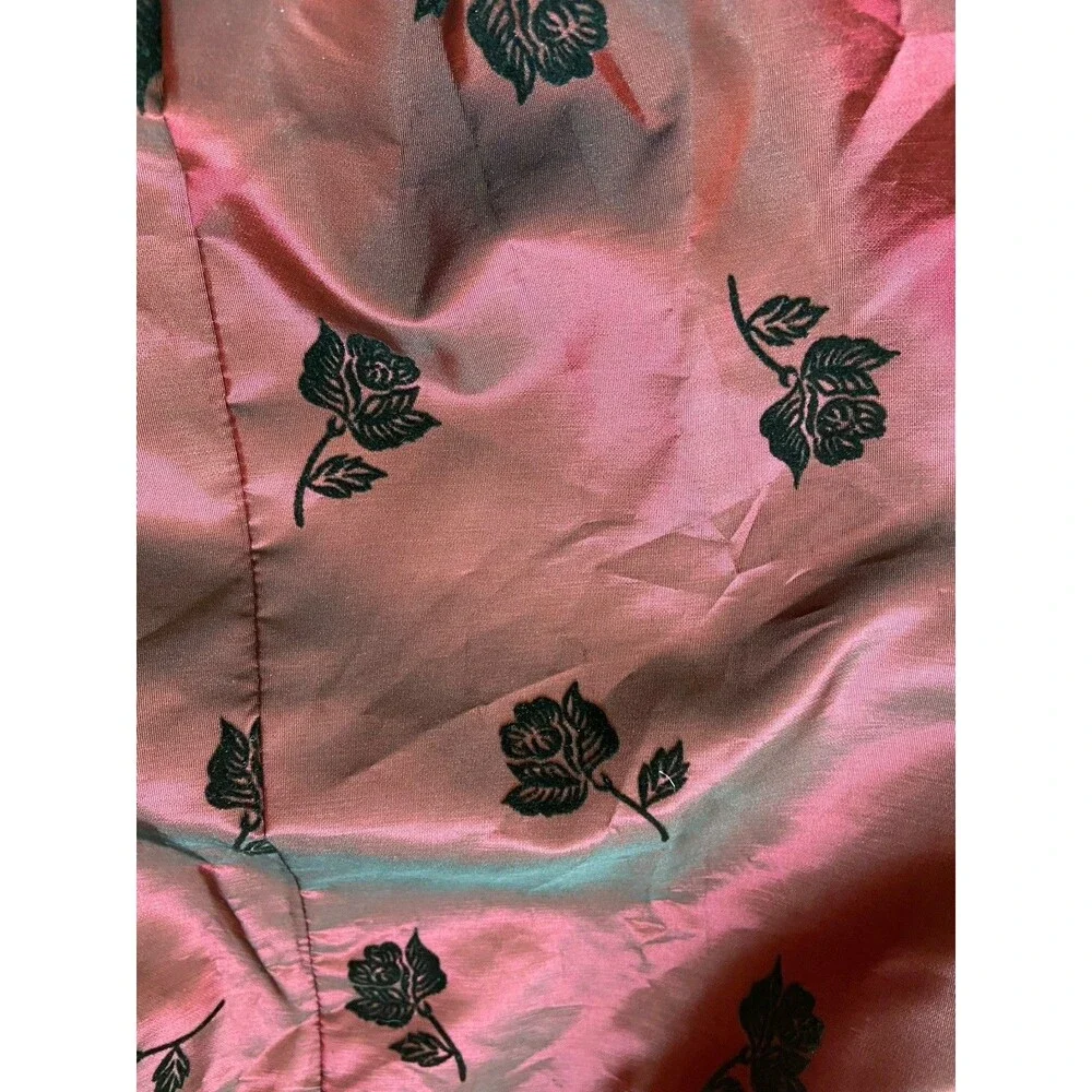 Vintage Jessica McClintock Y2K Velvet Rose Taffeta Skirt Size 10 Wine Whimsygoth